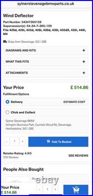 Great Condition 2014-2020 Genuine Bmw 4 Series F33 M4 Wind Deflector 7305159