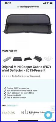 Mint Condtn Genuine Bmw Mini F57 2016 2024 Convertible Wind Deflector & Bag