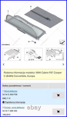 Pristine Brand New Genuine Bmw Mini F67 2025 Convertible Wind Deflector & Bag