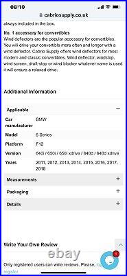 Used Condtn 2011-2018 Genuine Bmw 6 Series M6 F12 Convertible Wind Deflector Used Condtn 2011-2018 Genuine Bmw 6 Series M6 F12 Convertible Wind Deflector